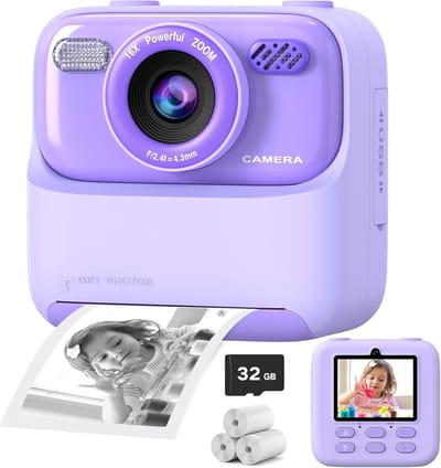 Upgrade Kids Camera Instant Print for Boys and Girls, 1080P HD Dual-Lens Selfie Digital Camera with Print Paper & 32G Card, Christmas Birthday Gifts Toys for Toddler and Teenagers Age 3-16 Years Old