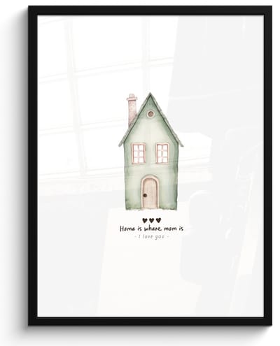 Poster in lijst - Fotolijst 50x70 cm - Posters - Huisje - Groen - Tekst - Liefdevol - Posterlijst zwart - Decoratie - Wanddecoratie woonkamer - Muurdecoratie slaapkamer
