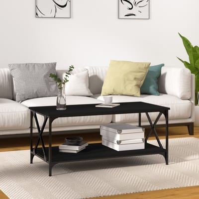 vidaXL - Salontafel - 100x50x45 - cm - bewerkt - hout - en - ijzer - zwart