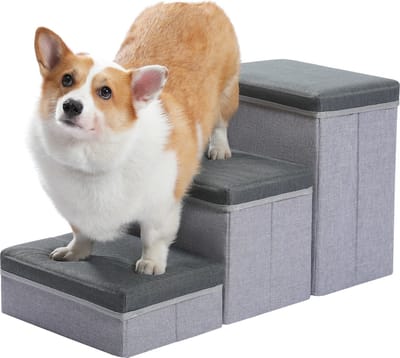 Jemaison® Hondentrap 2-in-1 - Opvouwbaar - Opbergbox - Hondentrapje voor honden - Trap hond - Grijs - 75 x 33 x 40 cm