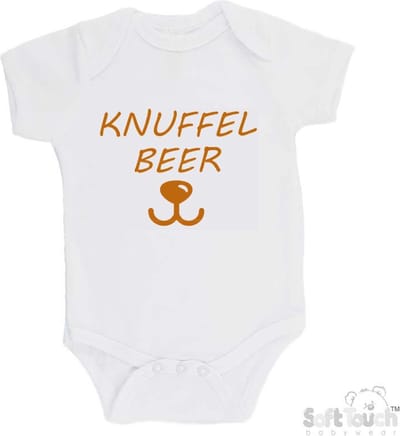 100% Katoenen Romper "Knuffelbeer" Unisex Katoen Wit/tan Maat 56/62
