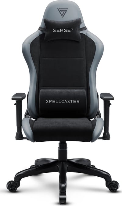 SENSE7 Spellcaster FUKU PU - Gamingstoel - Belastbaar tot 150 kg - Stof & Eco-leer - Bureaustoel - Ergonomische Stoel - Max. 185 cm - Zwart en grijs