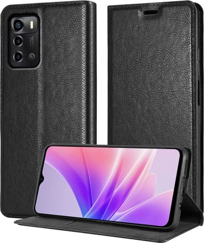 Cadorabo Hoesje geschikt voor ZTE Blade A72 5G in ZWARTE NACHT - Beschermhoes met magnetische sluiting, standfunctie en kaartvakje Book Case Cover Etui