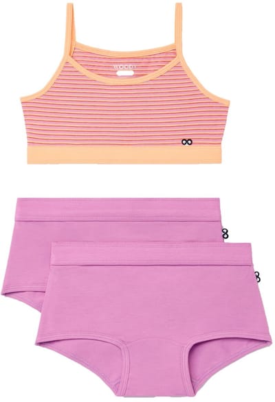 Woody ondergoed set meisjes - streep – lilaroze - 1 topje en 2 boxers - maat 152