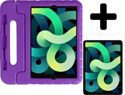 Hoes - Geschikt voor Apple iPad Air 5 (2022) - 10.9 inch - 5e Generatie - M1 - Met Screenprotector - Kinderhoes Shockproof Bumper - Kidsproof Case - Tablet Hoesje - Kinder Hoesje Cover - Paars