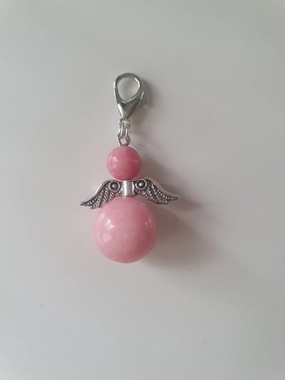 Beschermengel Rose Chalcedoon hanger zilver, tashanger, sleutelhanger, geluksengel, kerstengel, kersthanger, kerst ornament, kerst, cadeau, autodecoratie, geluk engel, bescherm engel, engel, edelsteen, spiritueel, babyshower
