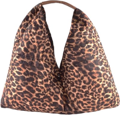 Dames shopper tas/ Handtassen met leer handvatten/Schooltas/Panterprint Bruin