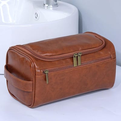 Leren Toilettas voor Mannen Vrouwen Dopp Kit Heren Hangende Toilettas Reis Toilettas voor Reizen Grote Cosmetische Tas voor T gray