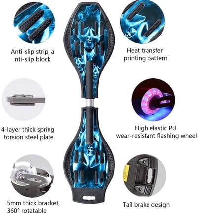 Dailygoods- Waveboard kinderen - Zelfrijdend skateboard - Dubbele dekken - Zwenkwielen - Lichtgevende wielen - Wendbaar ontwerp - Casterboard