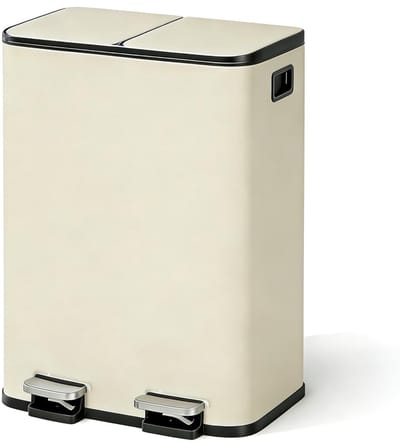 Prullenbak - 30L dubbele pedaalemmer RVS (2 x 15L) - afvalscheiding voor de keuken, soft-close deksel, uitneembare binnenemmers - Beige