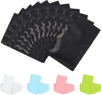 100 hersluitbare, opake aluminium zakken met rits, matte kleur voedselzak, anti-geur polyesterzak, bewaarsample zak voor levensmiddelen (zwart, 7x10 cm)