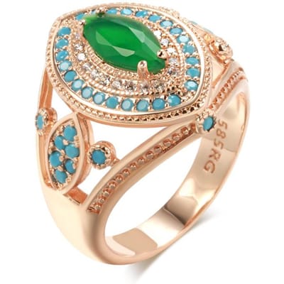Bague Grande Forme Rhombus Couleur Or Rose Pour Femmes Mode Verte Avec Zircon Naturel Bleu Bijoux Vintage Quotidien de Mariage 8 beige