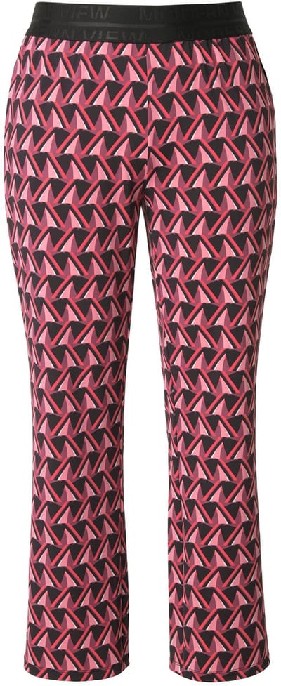 Ulla Popken - Dames - Jersey broek Sienna smalle pijpen elastische tailleband - Grijs magenta - Maat 46+