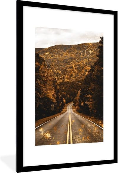 Fotolijst incl. Poster - Goud - Weg - Bomen - 60x90 cm - Posterlijst