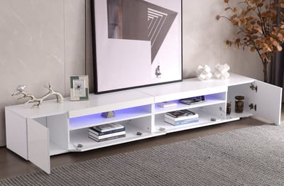 DESMIU Tv Meubel - Met Veranderbare Ledverlichting En Symmetrisch Design - Extra Lang Voor Woonkamer En Eetkamer - Mdf - 240x38,5x35,5 Cm - Wit