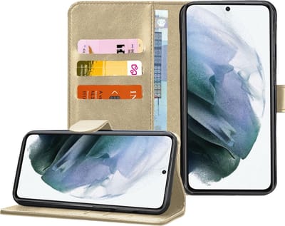 Hoesje geschikt voor Samsung Galaxy S21 - Book Case Portemonnee Hoesje Goud