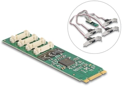 Delock M.2 Card to 4 x Serial RS-232 DB9 with Standard and Low Profile slot brackets