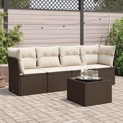 vidaXL - 5-delige - Loungeset - met - kussens - poly - rattan - bruin
