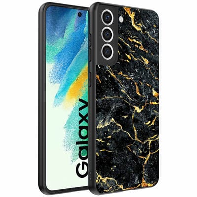 Geschikt voor Samsung Galaxy S21 FE Telefoonhoesje met Zwart Goud Marmer Opdruk - TPU Backcover Case Black Gold Marble Design - Zwart Goud - Smartphonica geschikt voor Samsung Galaxy S21 FE