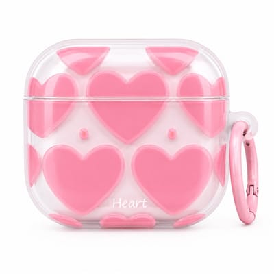 Enluxe Case geschikt voor Airpods 4 - Roze 3D Hartjes - Transparant Hoesje met Reliëf, Schokbestendig Hoesje