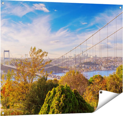 Gards Tuinposter Bosphorus Brug in Instanbul - 100x80 cm - Tuindoek - Tuindecoratie - Wanddecoratie buiten - Tuinschilderij