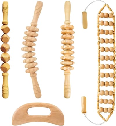 Massagegereedschapset - Lichaamsbeeldhouwen Hout - Spierontspanning Thuis - Natuurlijk Beukenhout - 5-delig - Houtkleur