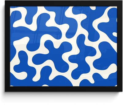 Poster in lijst - Fotolijst 40x30 cm - Posters - Vormen - Abstract - Blauw - Golven - Posterlijst zwart - Decoratie - Wanddecoratie woonkamer - Muurdecoratie slaapkamer