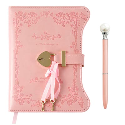 Dailygoods- Notitieboek B6 met slot - Dagboek met hartvormige sluiting - PU leer - 360 pagina's - Compact formaat 20x15 cm - Inclusief pen en sleutels