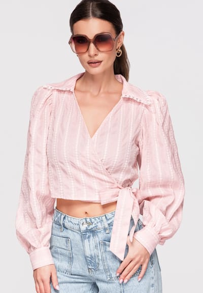 OMBRE Blouse - Slim Fit - Lange Mouw - Knopen Roos S