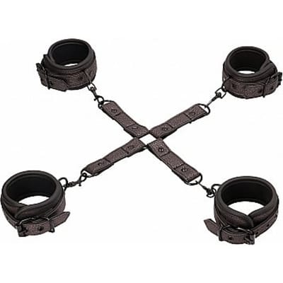 Ouch! Elegance Elegante Hogtie Set met Handboeien en Enkelboeien - Titanium Grijs