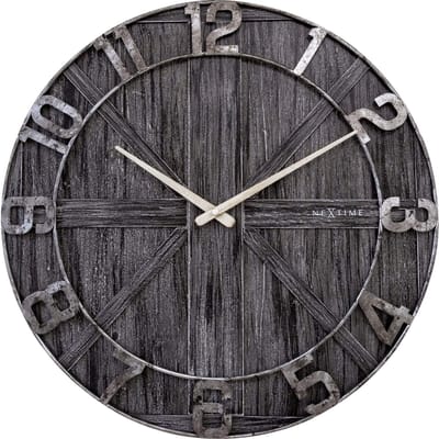 NeXtime York – Grote Industrial Wandklok – 50 cm – Metaal/Hout – Zwart – Stil