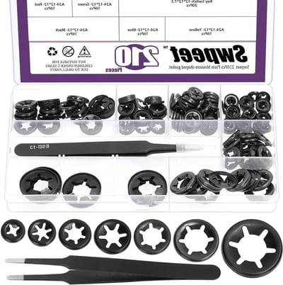210 Stuks M3 M4 M5 M6 M8 M10 M12 Manganese Stalen Interne Tand Sterringers met Pincet, Snelle Bevestigingsclips en Retainer Clips voor Diverse Toepassingen