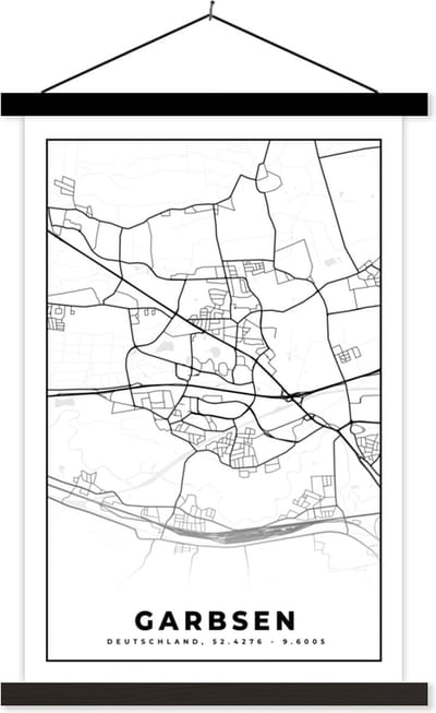 Posterhanger incl. Poster 40x60 cm - Schoolplaat - Plattegrond - Garbsen - Stadskaart - Kaart - Textielposter - Zwarte latten - Stadskaart