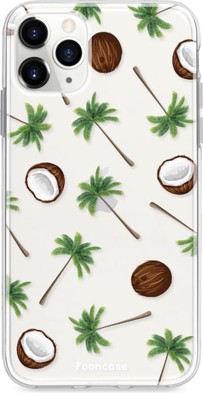 Fooncase Hoesje Geschikt voor iPhone 12 Pro - Shockproof Case - Back Cover / Soft Case - Coco Paradise / Kokosnoot / Palmboom