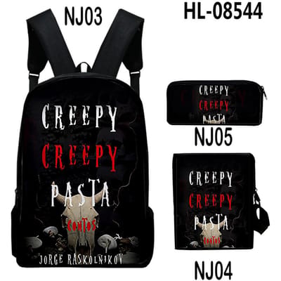 Klassiek Bijzonder Creepypasta 3D Print 3 stuks/Set leerling Schooltassen Laptop Dagrugzak Rugzak Schuin schoudertas Etui black