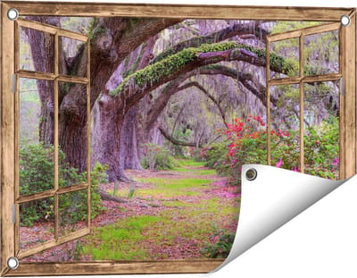 Gards Tuinposter Doorkijk Sprookjesbos - 60x40 cm - Tuindoek - Tuindecoratie - Wanddecoratie buiten - Tuinschilderij