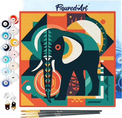 Figured'Art Mini Schilderen op Nummer Volwassenen 20x20cm met lijst Olifant Art - Deco-geïnspireerde Abstractie - Klein Formaat Creatieve Hobby Kit DIY Art Nummer Compleet