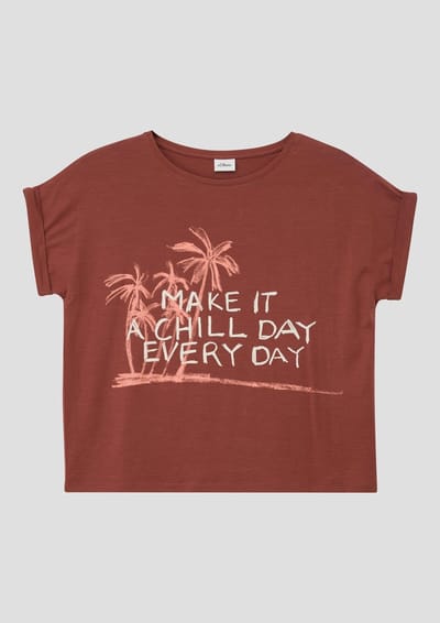 T-shirt met V-hals en rubberprint meisje s.Oliver