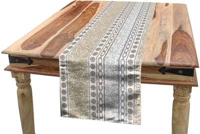 ABAKUHAUS Rozen-tafelloper – Vintage patroon – 40×180 cm – Grijs/Wit