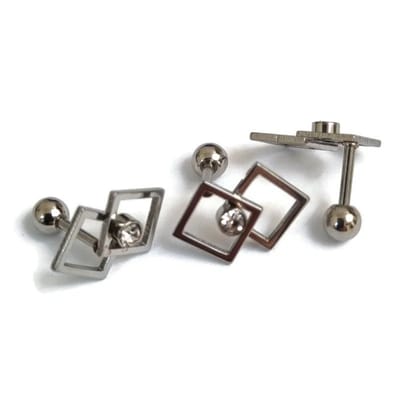Aramat Jewels | Piercings | Zilverkleurige Helixpiercing met Dubbele Vierkantjes | | | |6mm | Staal | Volwassenen | Verkleurd niet