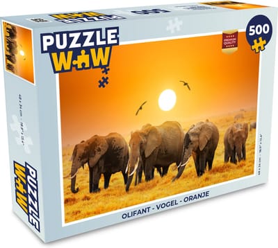 Puzzel Olifant - Vogel - Oranje - Legpuzzel - Puzzel 500 stukjes