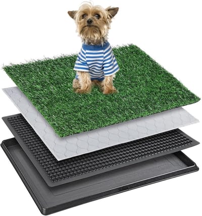 Hondentoilet met opvangbak, 40 x 50 cm, kunstgras, ideaal voor puppy's en kleine honden, wasbare en herbruikbare trainingsmat voor binnen en buiten, urineopvang voor een schone omgeving