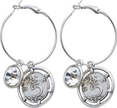 Behave - Oorbellen - Oorringen munt hanger & kristal - vintage look