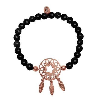 CO88 Collection Beloved 8CB 80032 Rekarmband met Stalen Elementen - Dromenvanger - Agaat Natuursteen 6 mm - One-size - Zwart