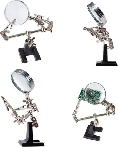 Velleman Derde hand met vergrootglas, handig en flexibel, dioptrie x 2.5, roestvrij staal, 6 bolgewrichten