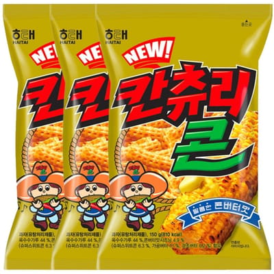 Haitai Country Corn Chips Croustillantes Saveur Beurre Sucré 150g x 3 Paquets