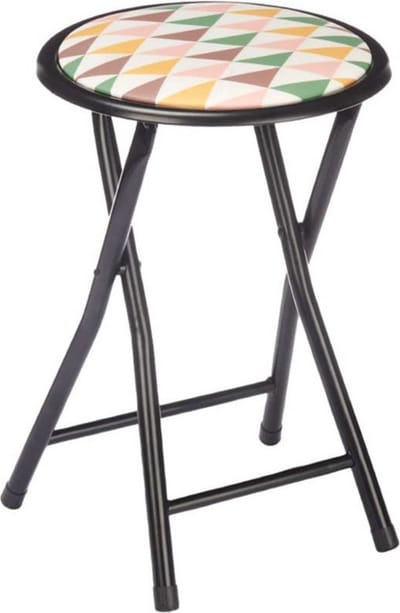 Giftdecor Bijzet krukje/stoel - Opvouwbaar - zwart/deco patroon - D30 x H45 cm