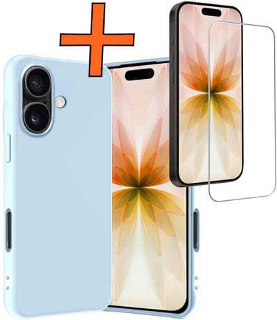 Hoes - Met Screenprotector - Geschikt voor Apple iPhone 17 - Sterk & Shockproof - Back Cover - Siliconen Case - Telefoon Hoes - Lichtblauw