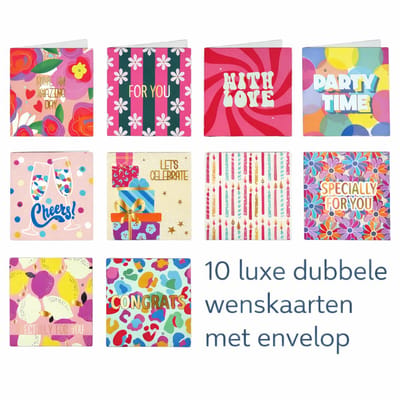 10 Verschillende Luxe Dubbele Wenskaarten Met Envelop – Goud & Zilver Details – 3D Effect