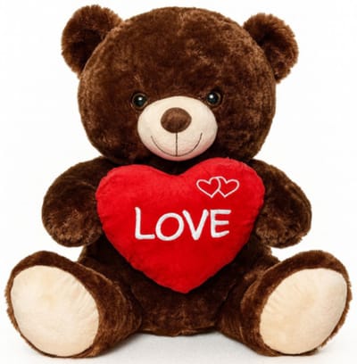 Teddybeer (Donkerbruin) Bobby met Hart Pluche Knuffel 25 cm - Speelgoed Knuffels voor Kinderen Jongens Meisjes - Valentijnsdag Liefde Love - Teddybeer Knuffelbeer